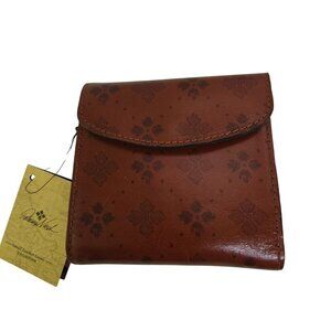 Patricia Nash NWT Reiti Leather Frame RFID  Brown All Over Logo Wallet